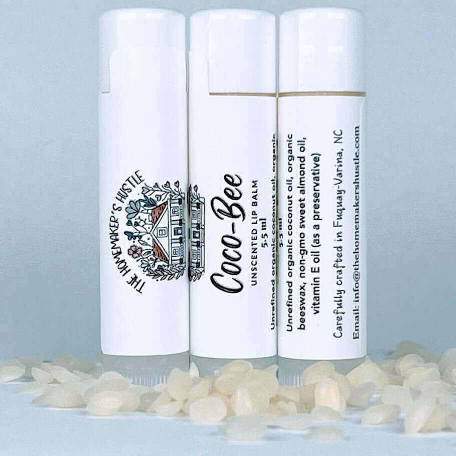 Coco-Bee & Beeswax Unflavored Lip Balm. Our original lip balm and a house favorite.