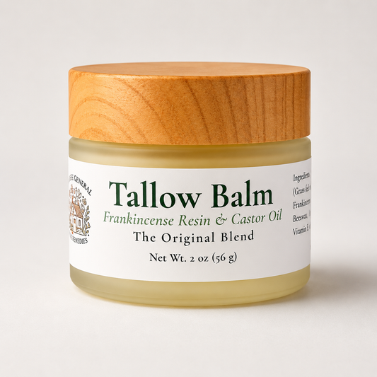 A frosted jar with a wood grain lid and a white label on a light colored background